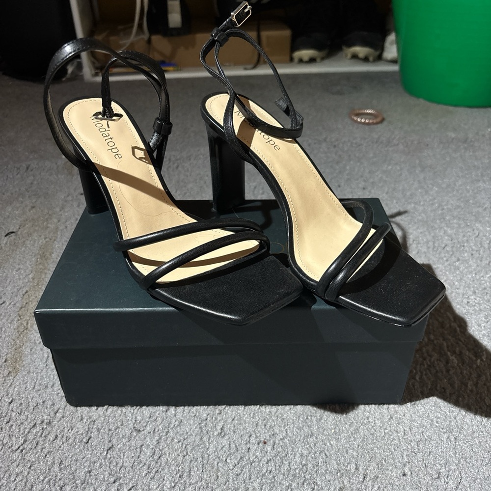 Black Modatope Strappy Sandals.